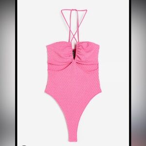 NEW- H&M Divided Pink Cut Out Textured Pink Thong Bodysuit